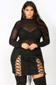 Drop It Down Low Mesh Dress - Black/Black